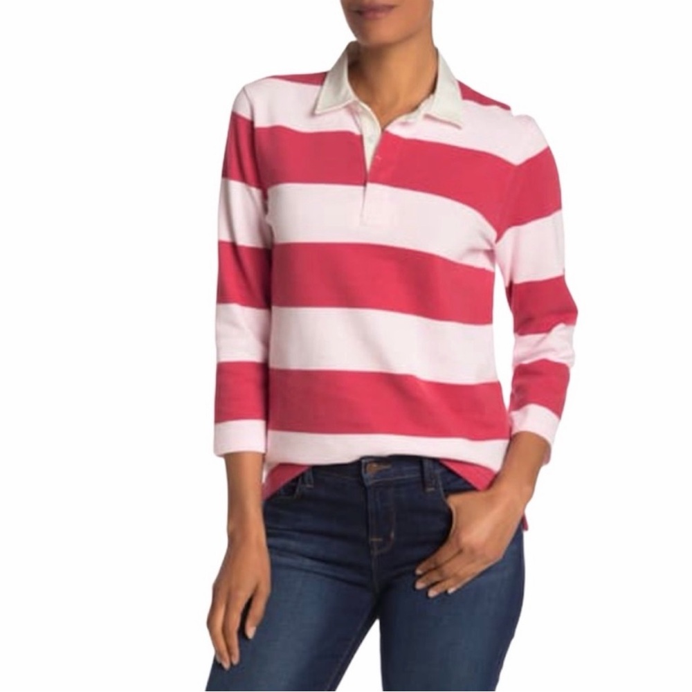 J.Crew Rugby Stripe Polo Shirt – Old Red & Pink